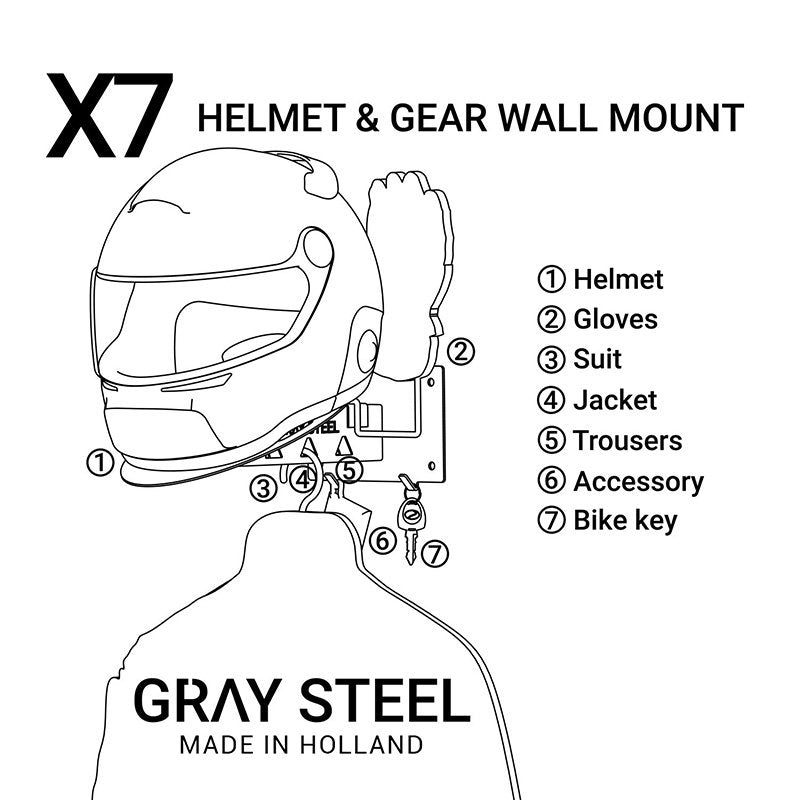 Gray Steel X7 Vægholder til MC-Hjelm og Udstyr Matt Sort